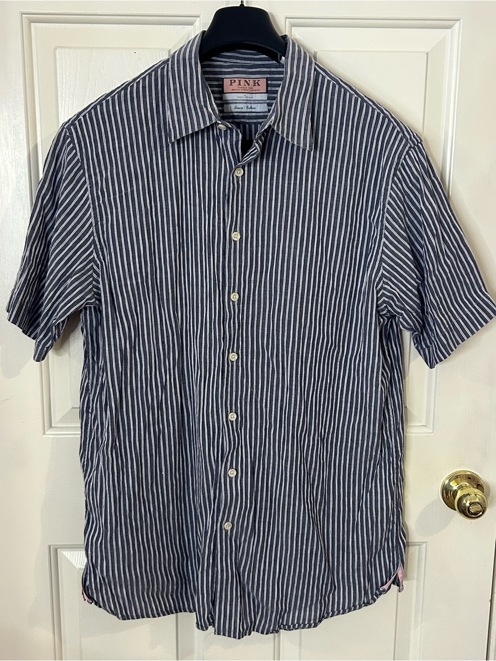 PINK Thomas Pink Jermyn Street London Striped Button Shirt Mens XL Linen Blend - Picture 2 of 8